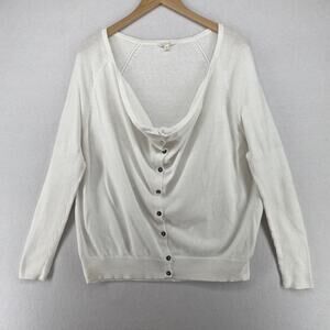 EILEEN FISHER Cardigan M Organic Cotton Cowl Draped Button Front Dolman White